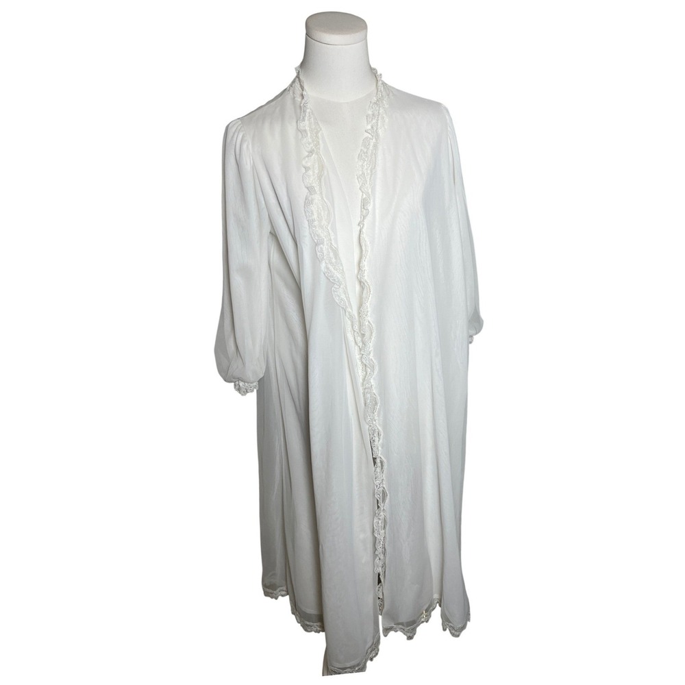 Virginia Wallace Vintage White Lace Lined Peignoir Robe Romantic‎ Bridal Small